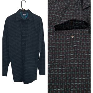 Panhandle Pearl Snap Men's Shirt Size Medium Tall Western Casual Green Dark Grey